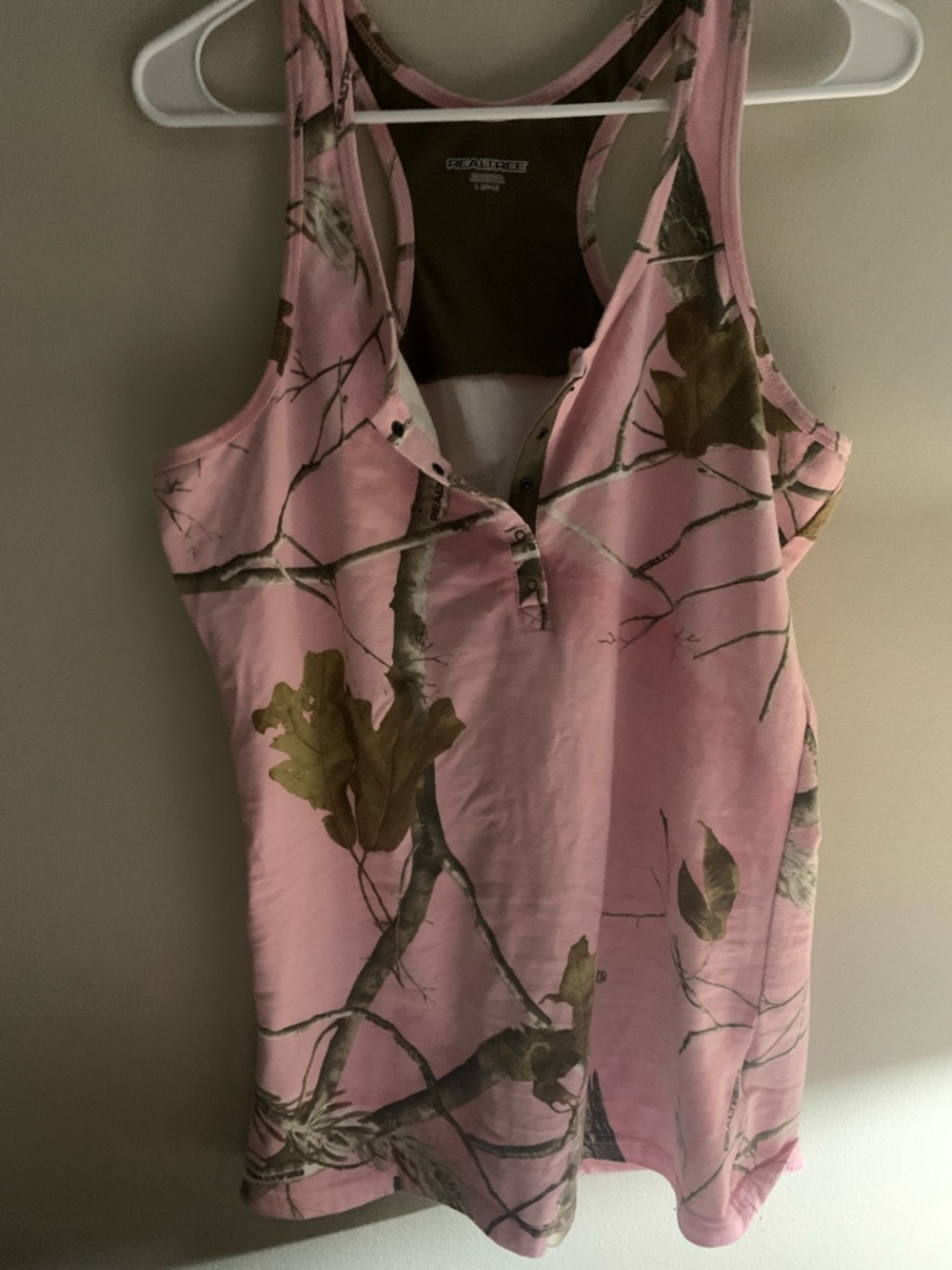 Realtree Pink Camo Racerback Henley Tank